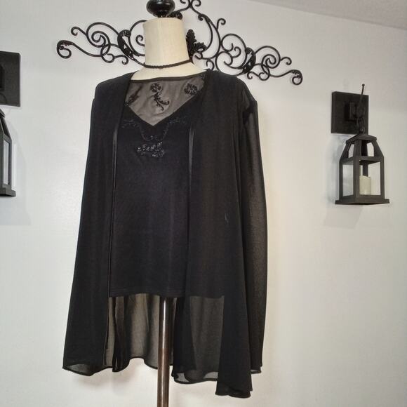 R & M Richards Sheer Cardigan Elegant Black - Picture 1 of 7
